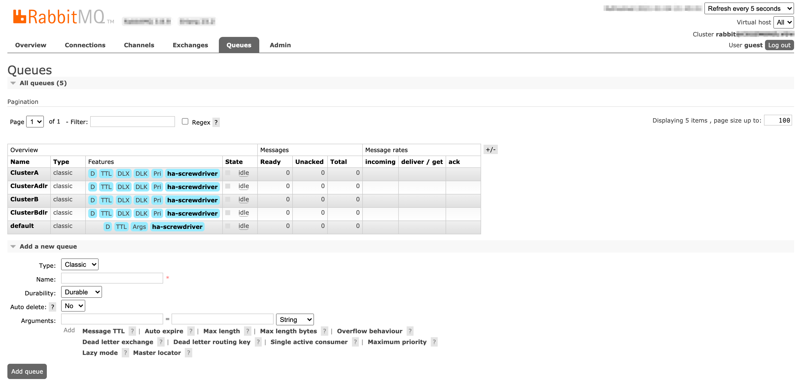 Queues page