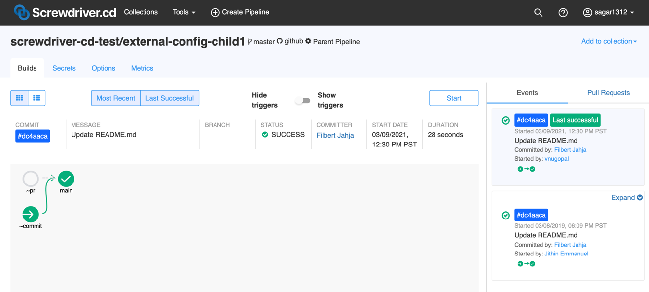 External config active child pipeline