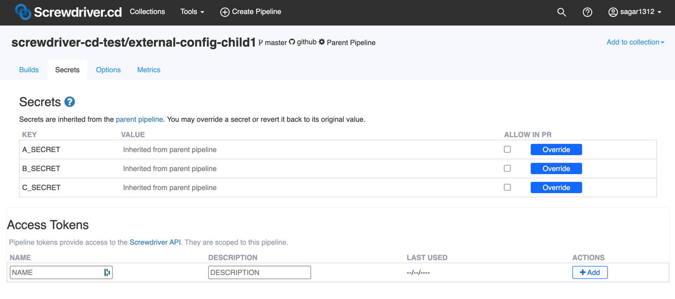 External config child pipeline inheriting secrets